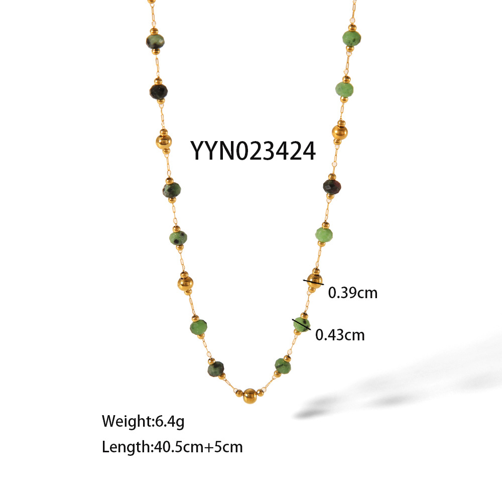 1 Piece Ethnic Beads Circle Stainless Steel Gold Color Natural Stone Women's Jewelry Sets 