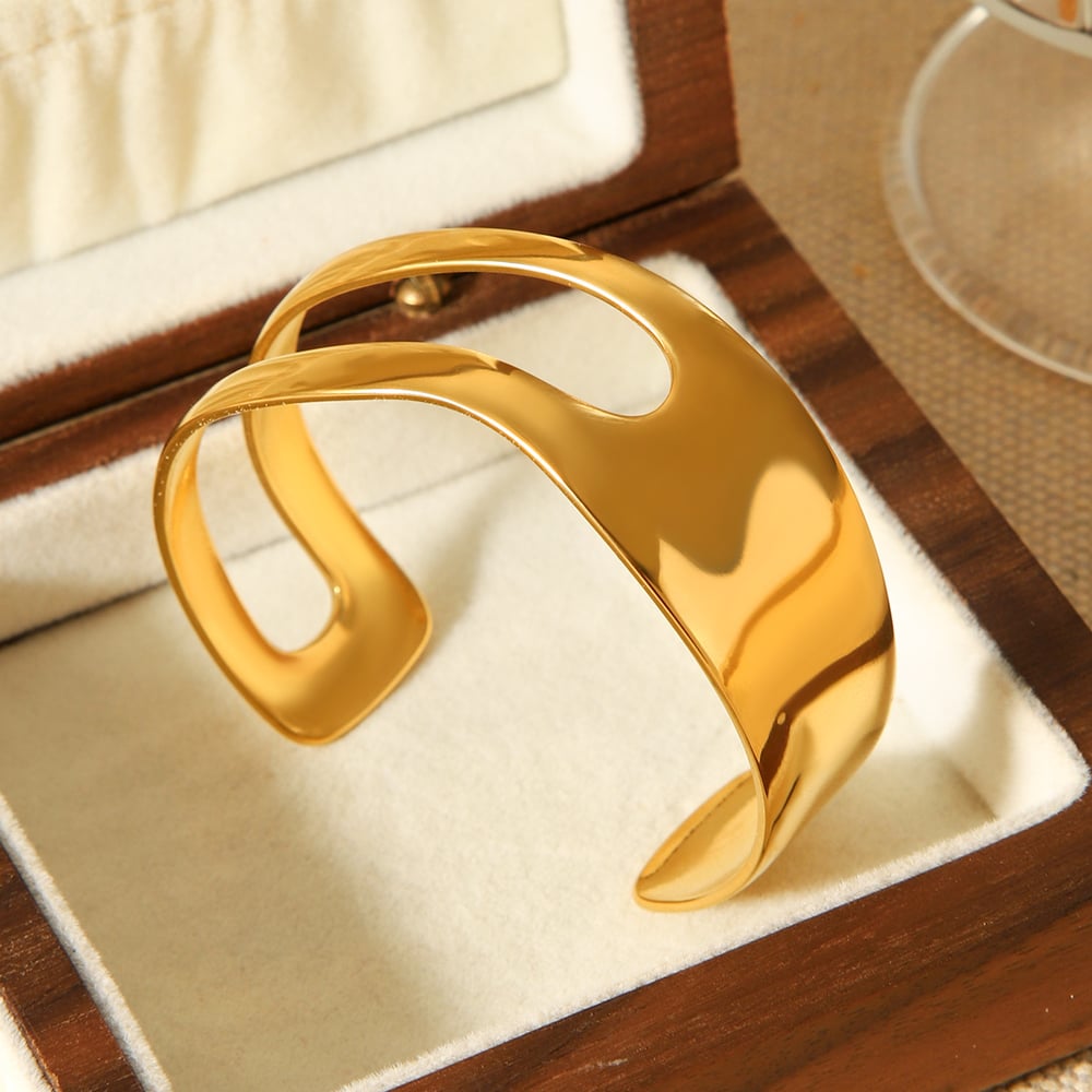 1 Stück unregelmäßig geformte ausgehöhlte Armreifen aus Edelstahl für Damen h5Bild5