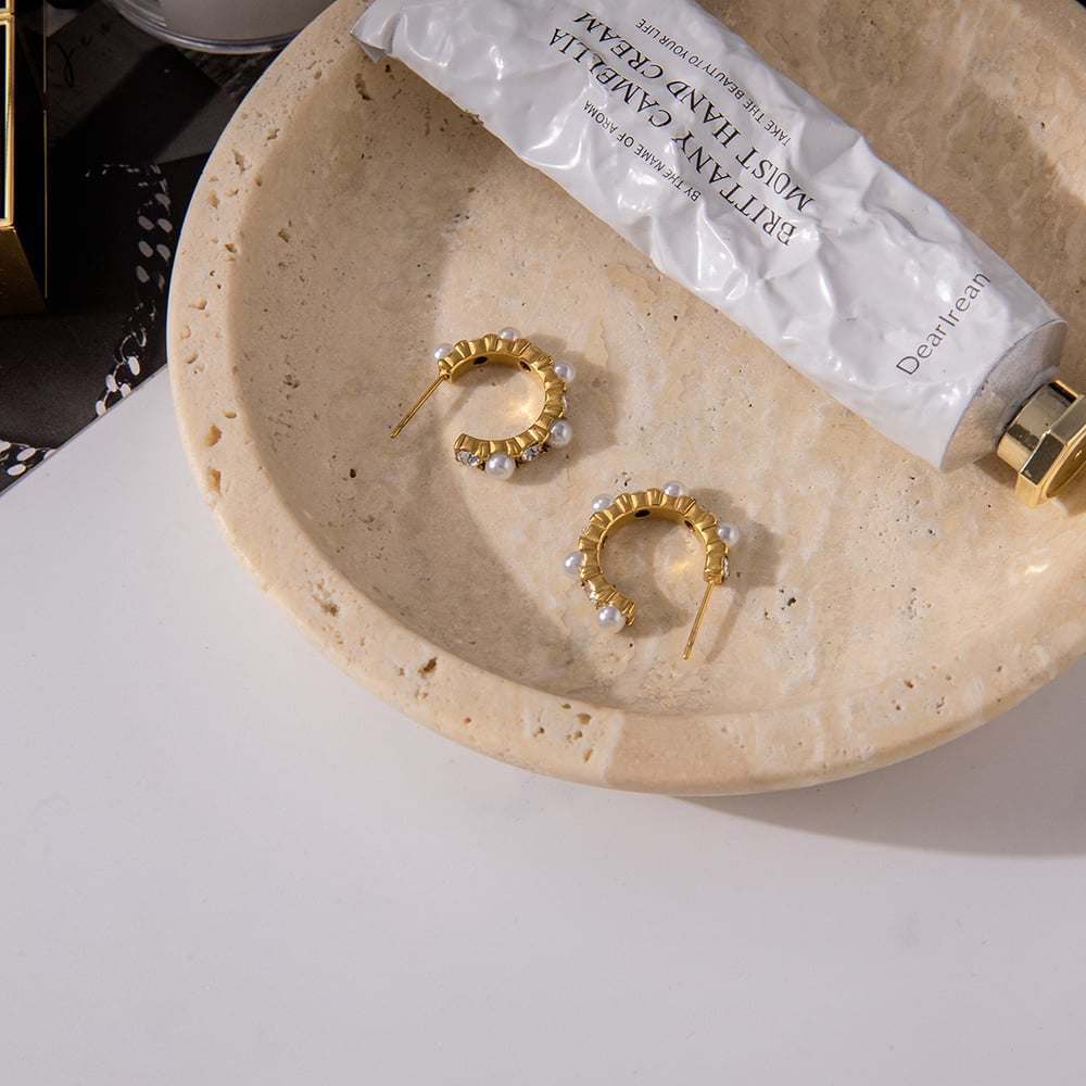 1 Pair Elegant Circle Stainless Steel Gold Color Zircon Women's Hoop Earrings Picture6