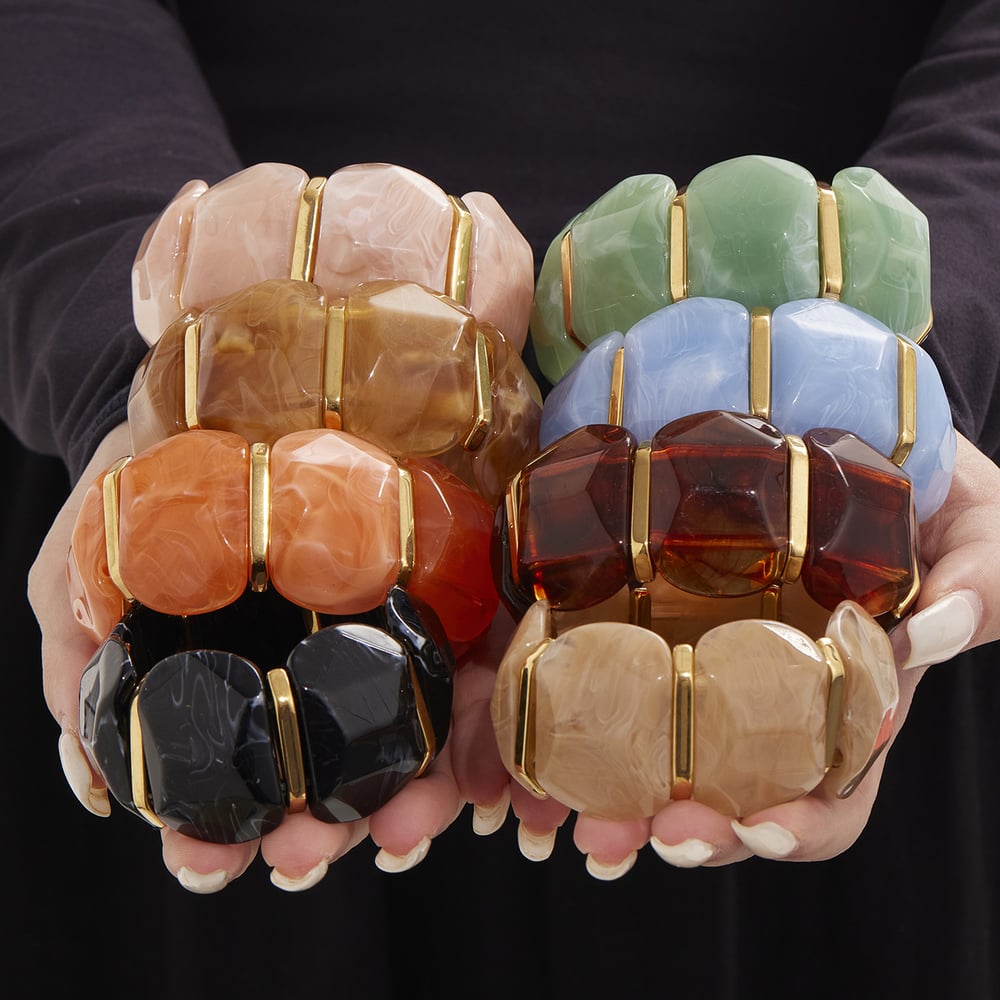 1 Piece Colorful Series Irregular Shape Resin Gold Color Women's Bangles Picture3