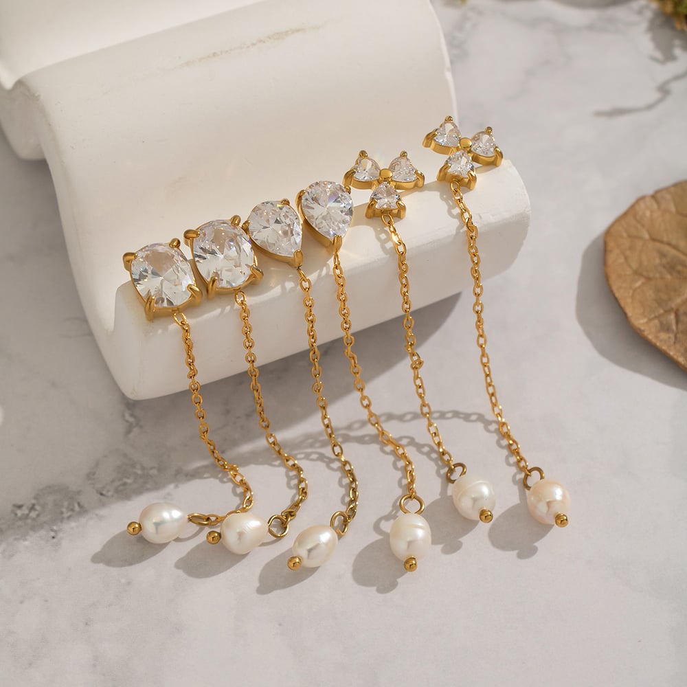 1 Pair Irregular Shape Stainless Steel Gold Color Zircon Dangle Earrings Picture2