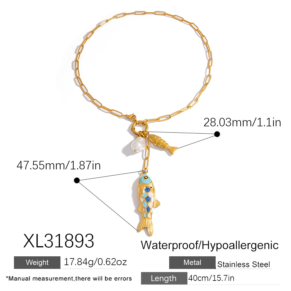 1 Piece Light Luxury and High End Fish Shaped Stainless Steel Women's Pendant Necklaces h5Picture2