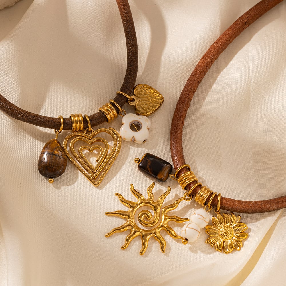 1 Piece Heart Sun Stainless Steel  Gold Color Pendant Necklace Picture2