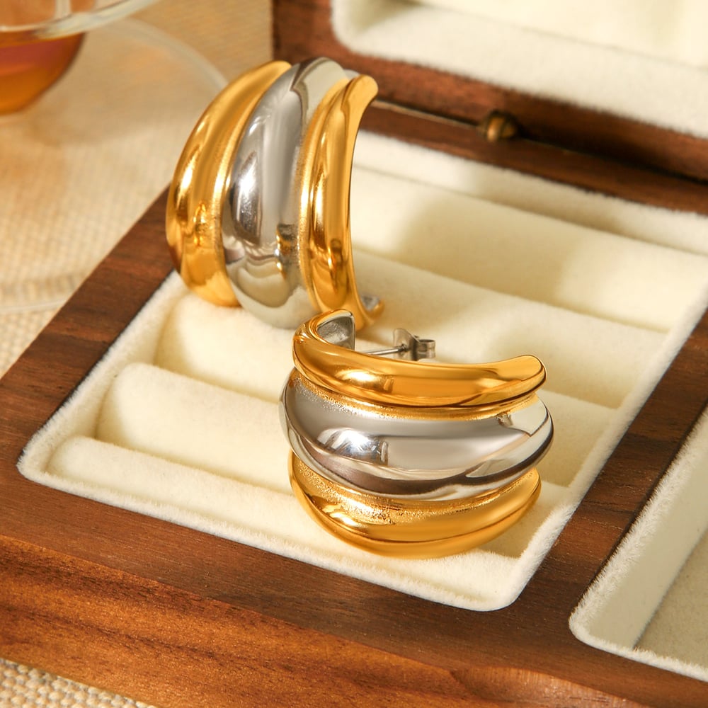 1 Pair Daily Mixed Gold Color And Silver Colors Women's Stud Earrings h5Picture4