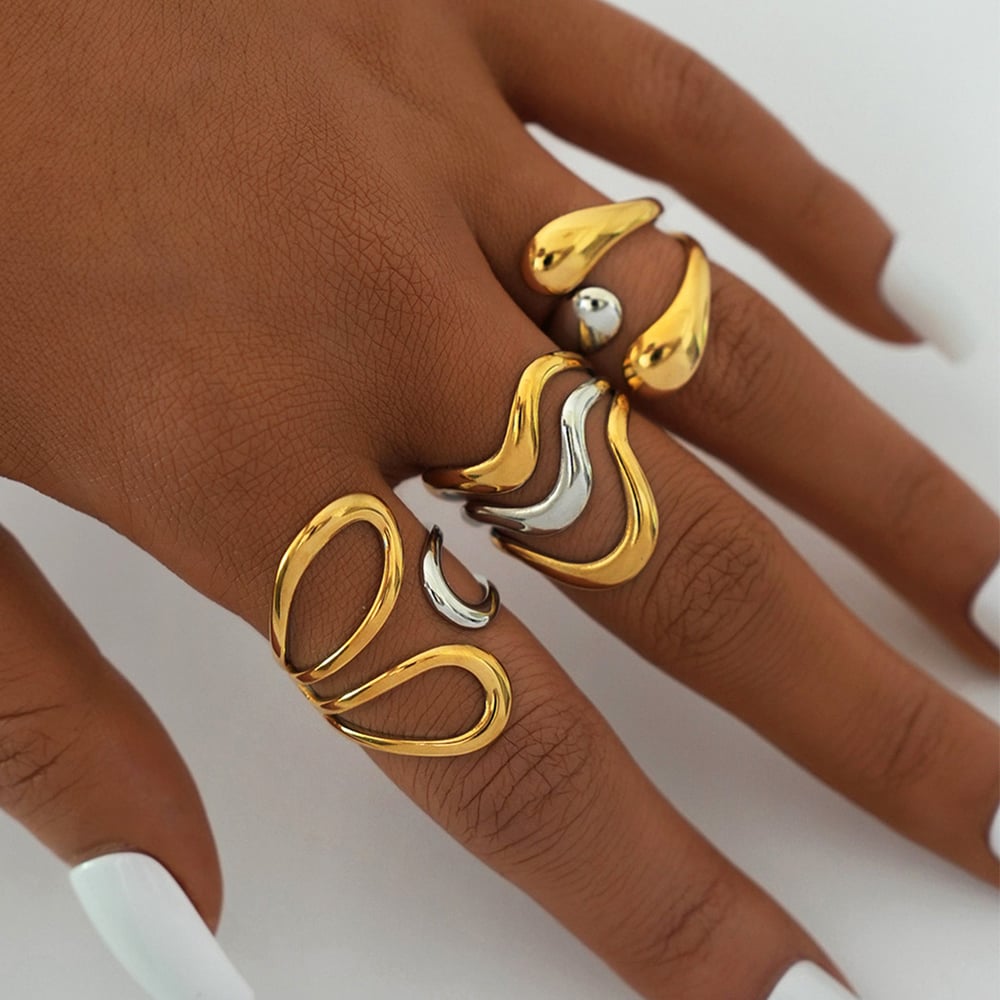 1 Piece  Simple Irregular Shape Stainless Steel  Gold Color Women's Statement Rings h5Picture5