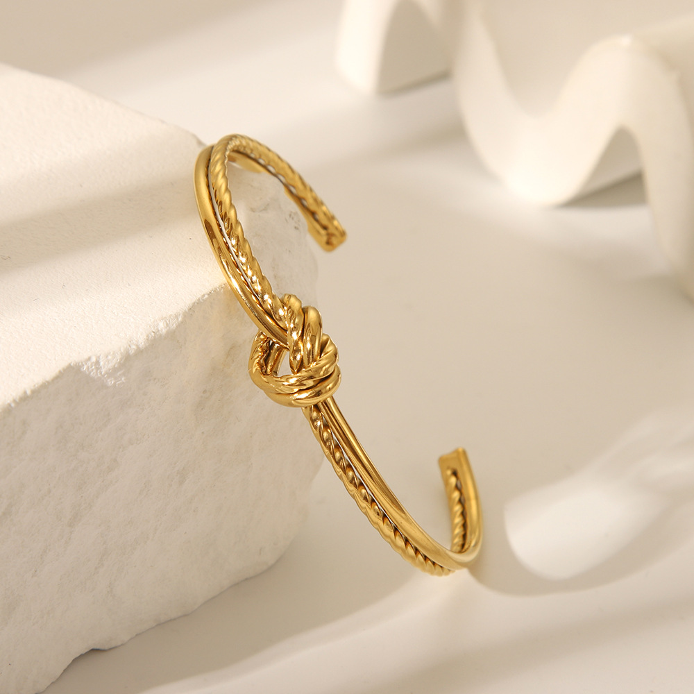 1 Piece Twist Shape Stainless Steel Gold Color Cuff Bracelet h5Picture3
