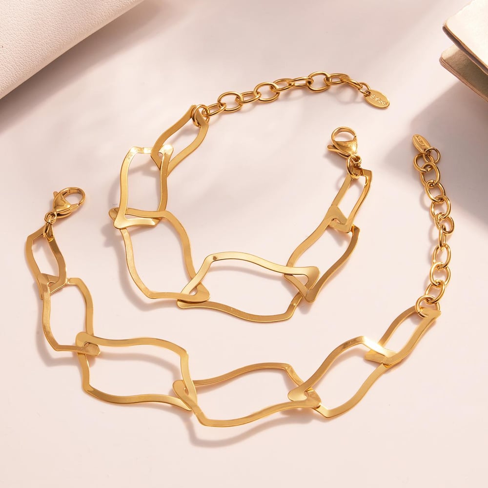 Minimalist Irregular Rectangular Shape Stainless Steel Gold Color Women's Jewelry Sets h5Picture6