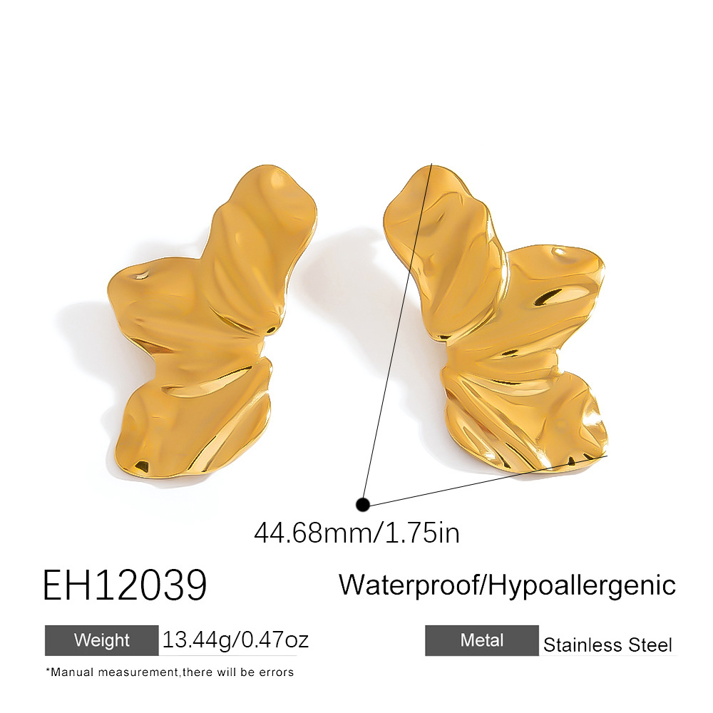 1 Pair Simple Flower Stainless Steel Gold Color Women's Stud Earrings h5Picture2