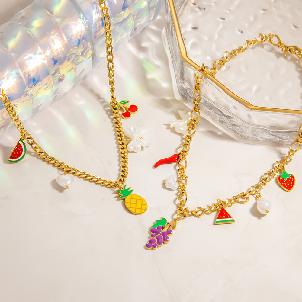 1 Piece Romantic Casual Fruit Stainless Steel Gold Color Women's Pendant Necklaces h5Picture3