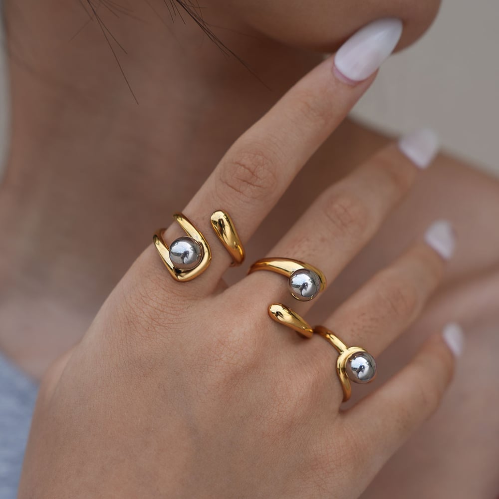 1 Piece  Mixed Gold Color And Silver Colors Stainless Steel Women’s Statement Rings Picture3
