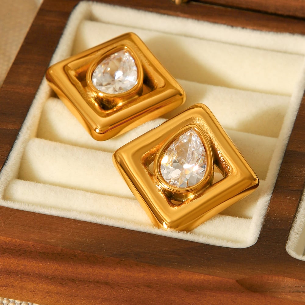 1 Paar einfache, rechteckige Ohrstecker aus Edelstahl in Goldfarbe für Damen h5Bild4