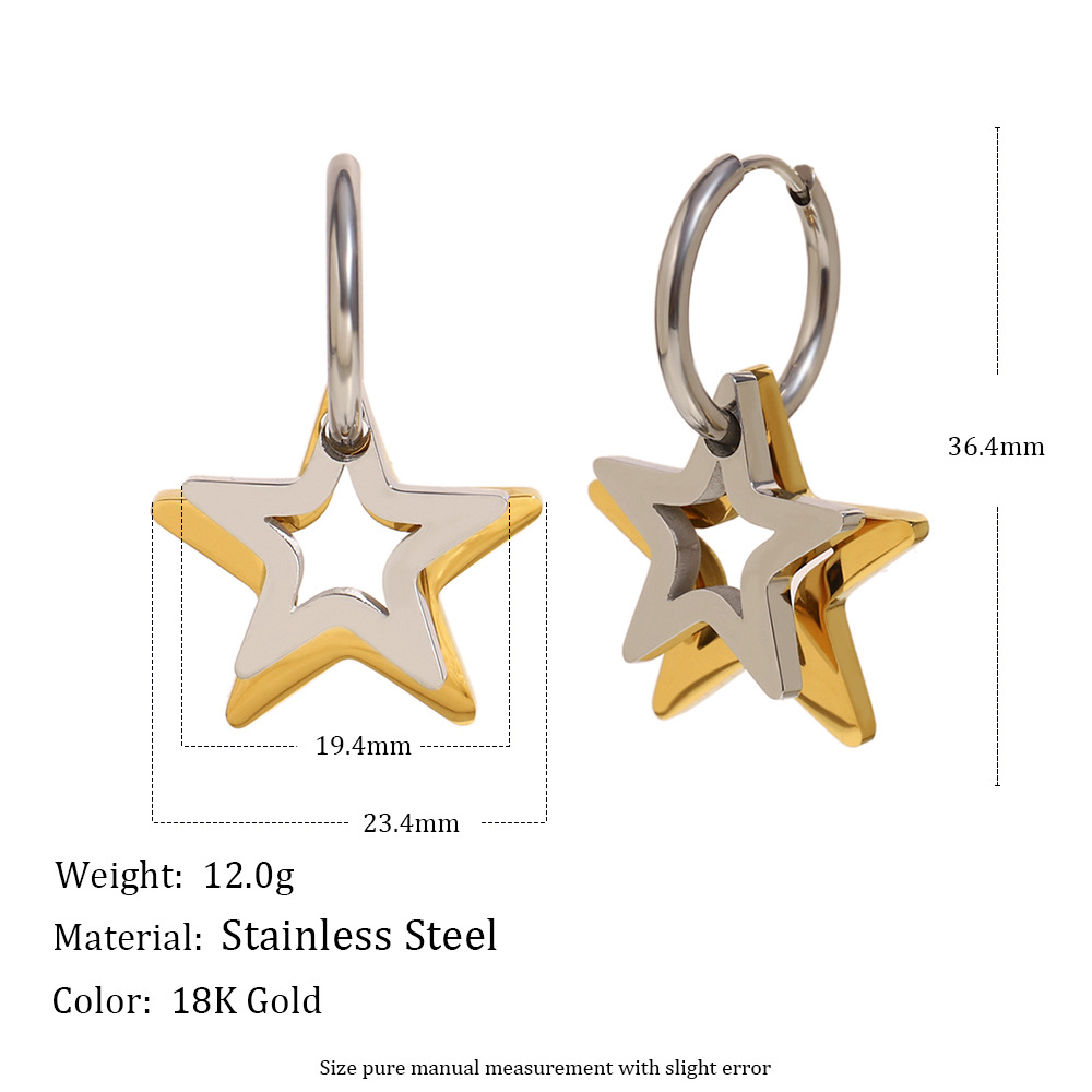 1 Paar Casual Star Mixed Gold Farbe und Silber Farben Edelstahl Damen Tropfen Ohrringe