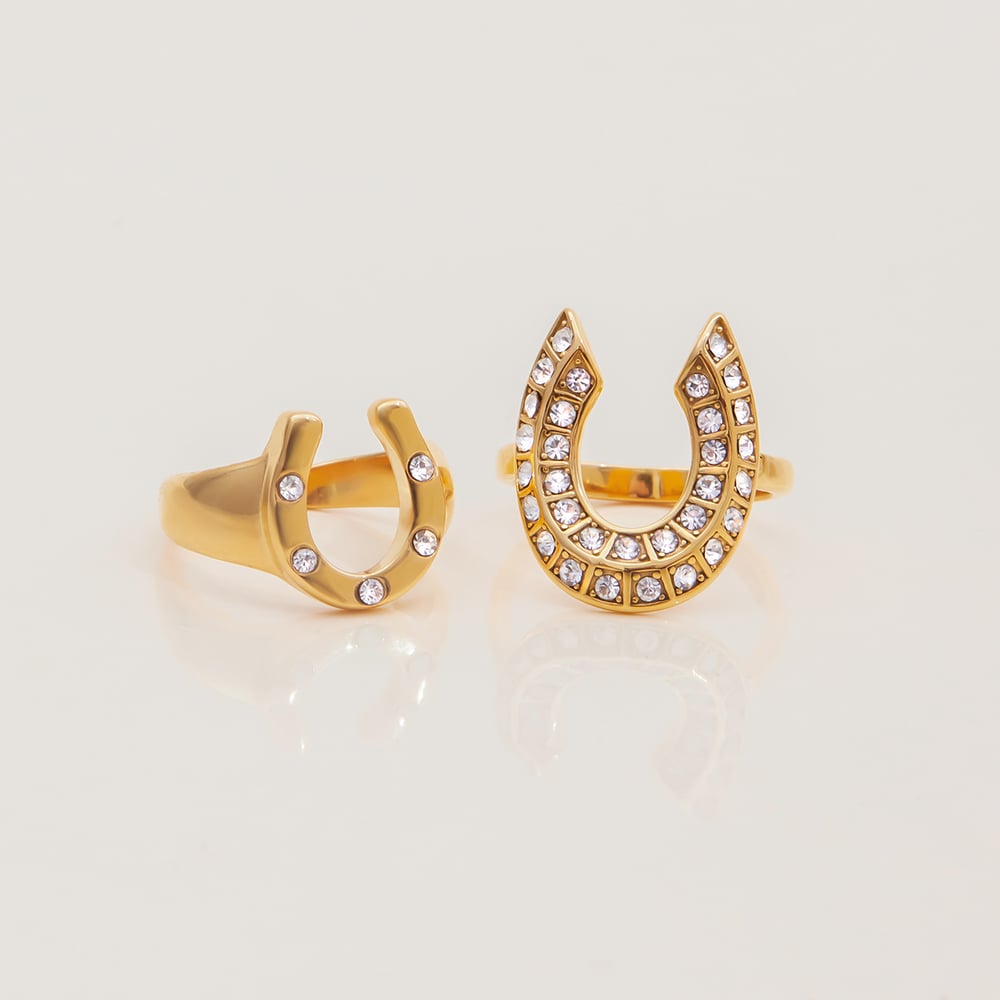 1 Stück luxuriöse Statement-Ringe aus Edelstahl in Hufeisenform in Goldfarbe h5Bild3