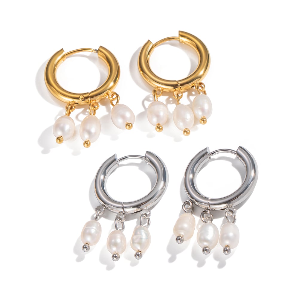 1 Pair Elegant Tassel Stainless Steel Gold Color Pearl Drop Earrings Picture5