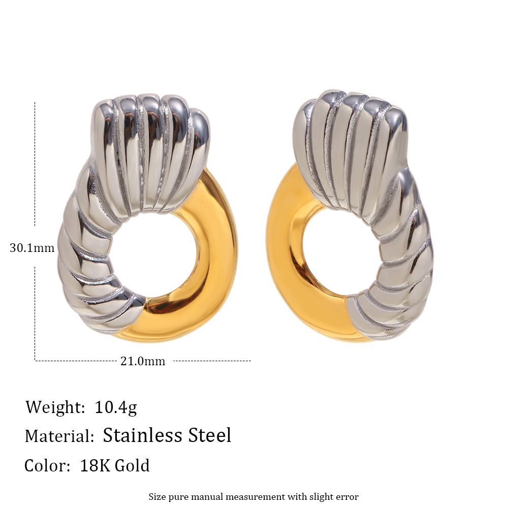 1 Pair Casual Circle Stainless Steel Gold Color Women's Stud Earrings h5Picture2