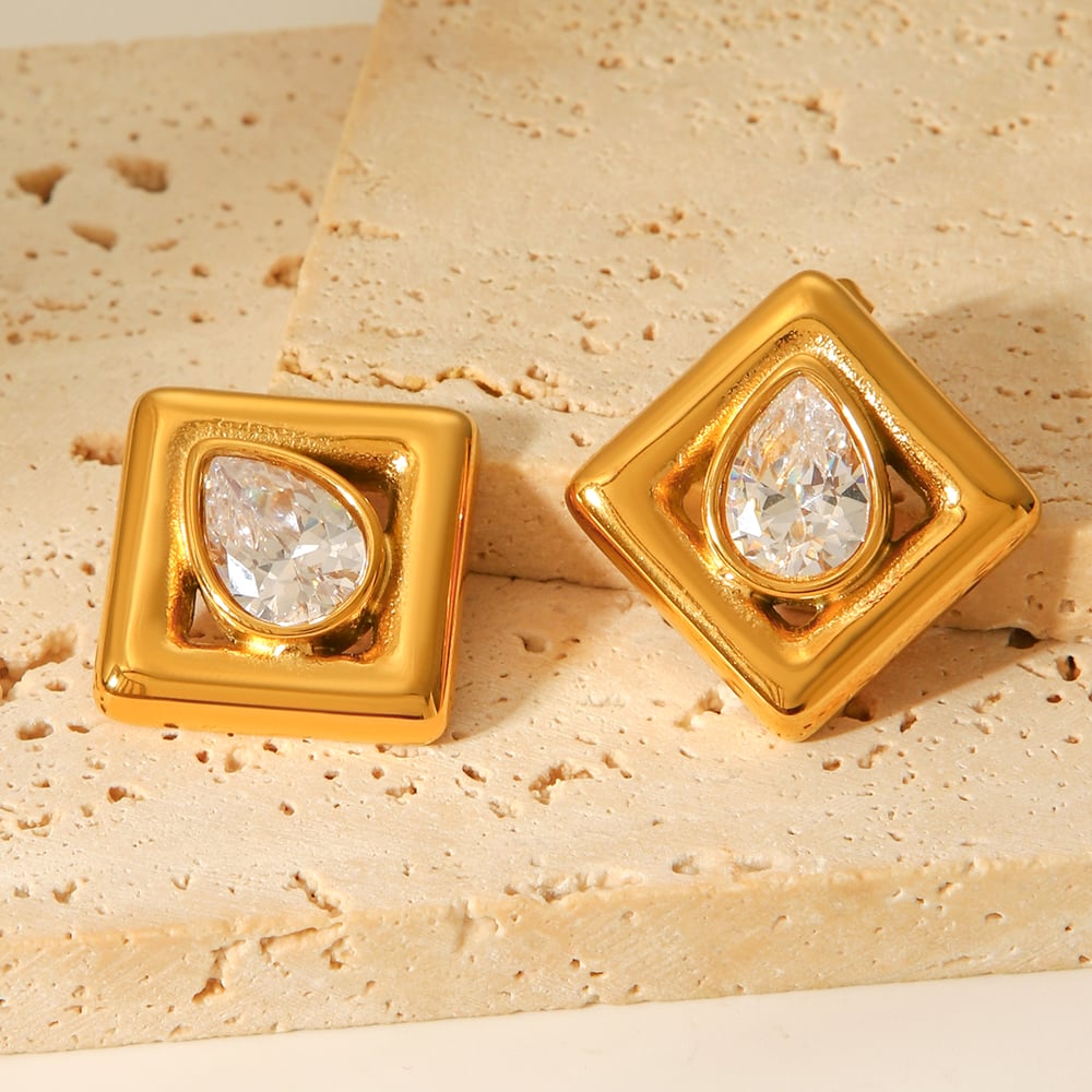 1 Paar einfache, rechteckige Ohrstecker aus Edelstahl in Goldfarbe für Damen h5Bild6