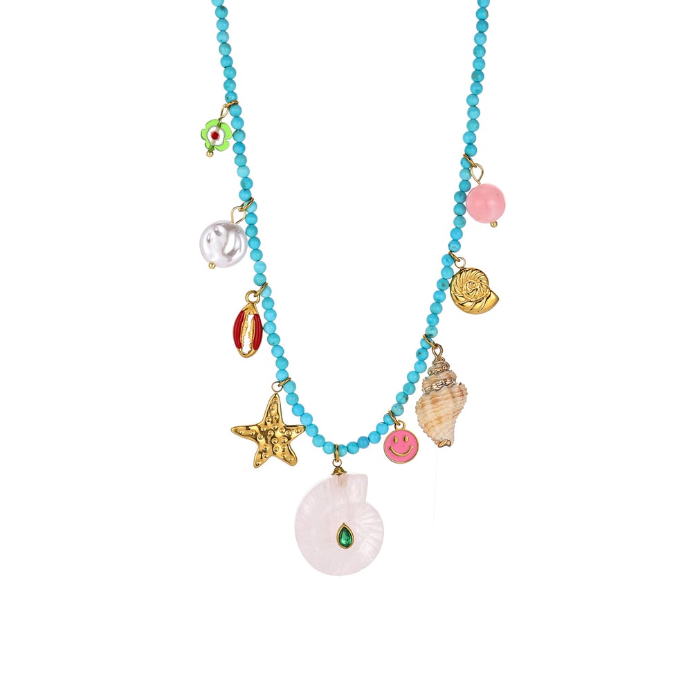 1 Stück romantische Muschel Edelstahl Gold Farbe Naturstein Damen Perlen Halsketten 