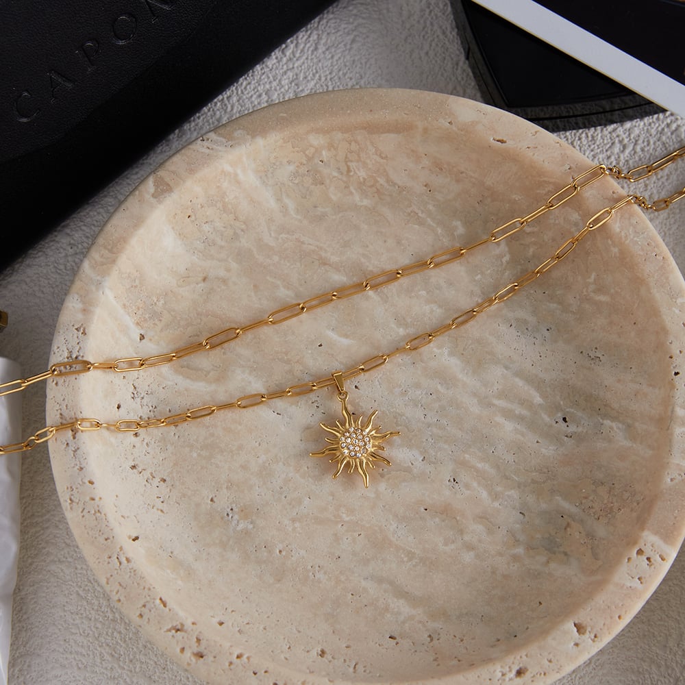 1 Piece Elegant Sun Stainless Steel Gold Color Women's Layered Necklaces h5Picture6