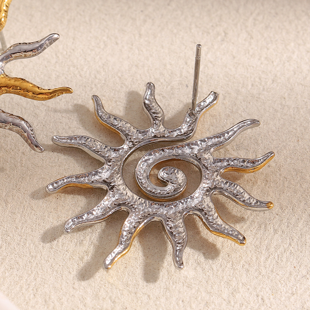 1 Pair Classic Sun Stainless Steel Gold Color Women's Stud Earrings h5Picture5