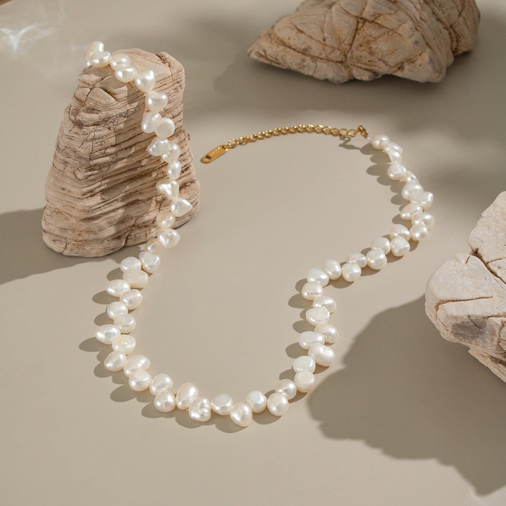 1 Stück Luxuriöse Serie Edelstahl Gold Farbe Perle Perlen Halskette Bild2