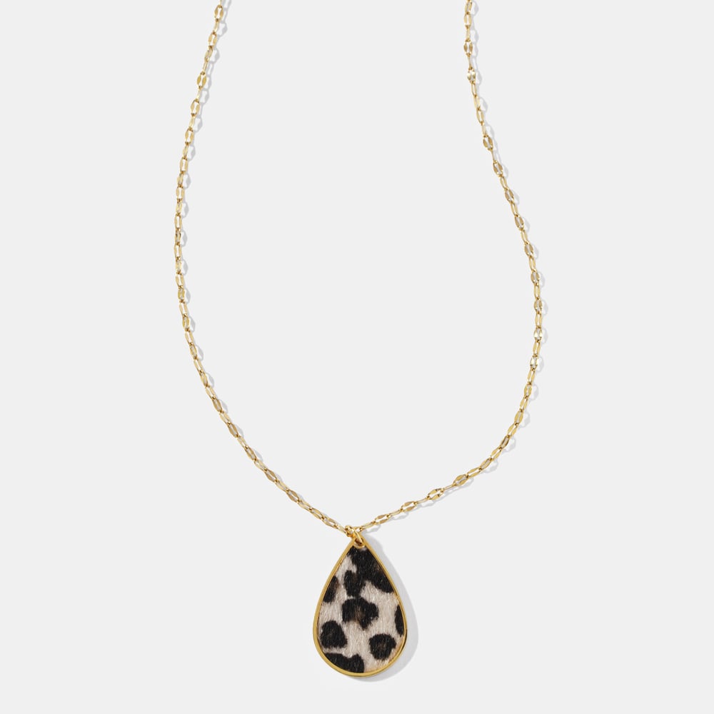 Droplet Leopard Print Stainless Steel Pendant Necklace h5Picture2