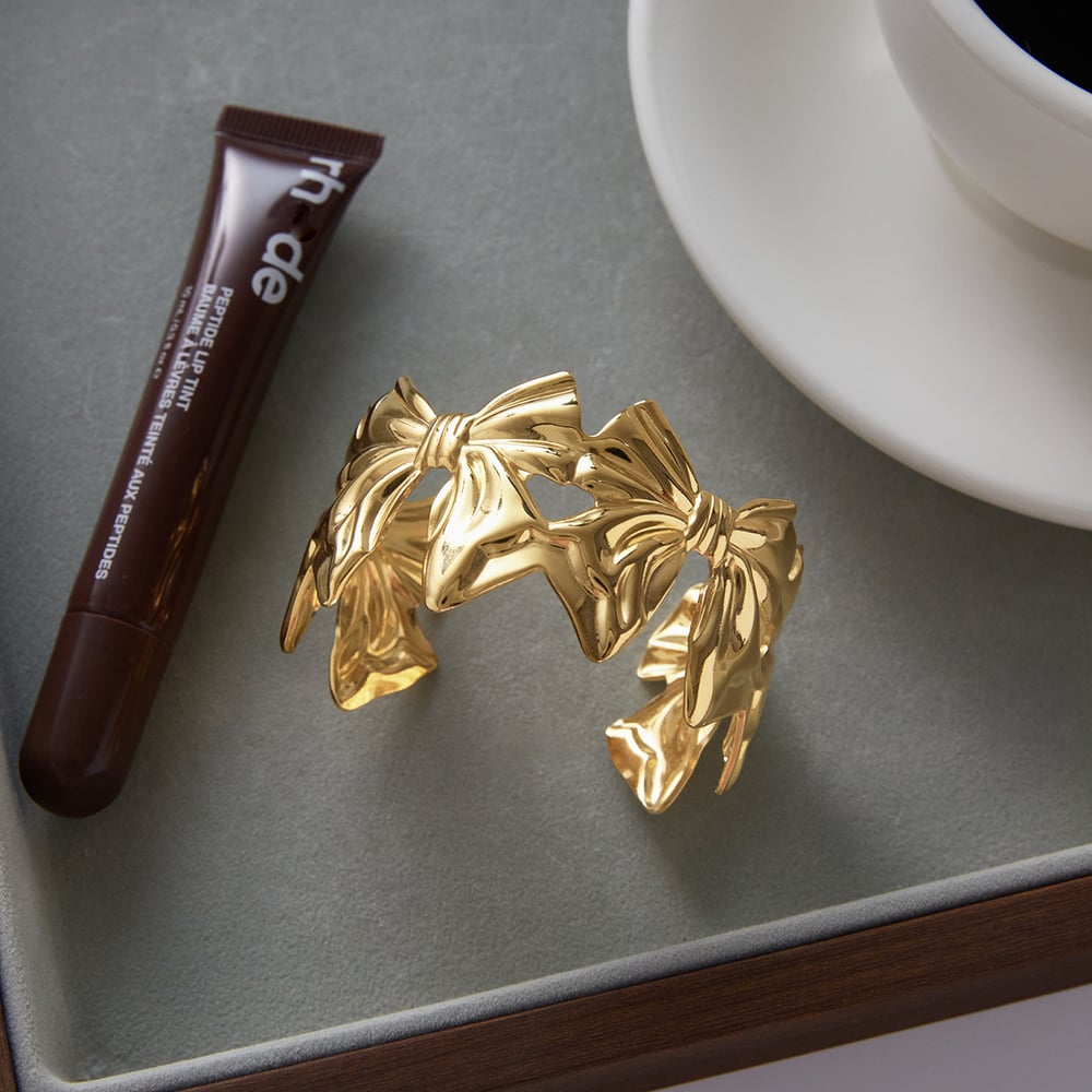 1 Piece Sophisticated Bow Knot Stainless Steel Gold Color Women's Cuff Bracelets h5Picture6