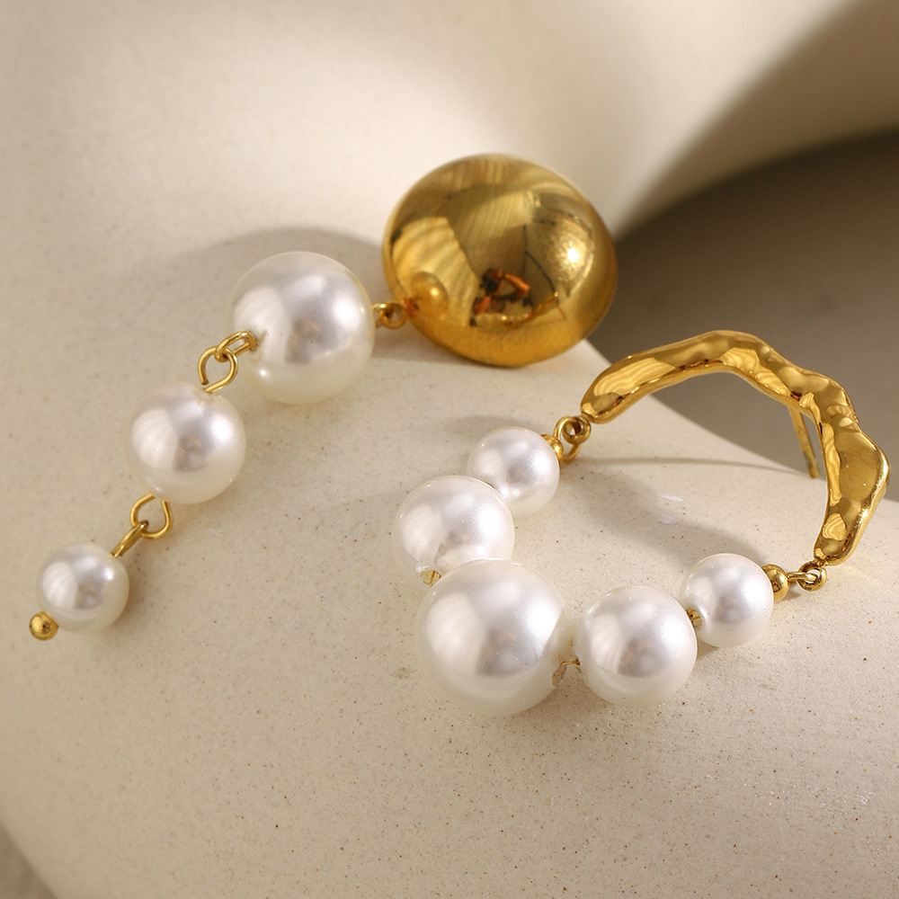 1 Pair Classic Annular Beads Circle Stainless Steel Gold Color Women's Dangle Earrings h5Picture2