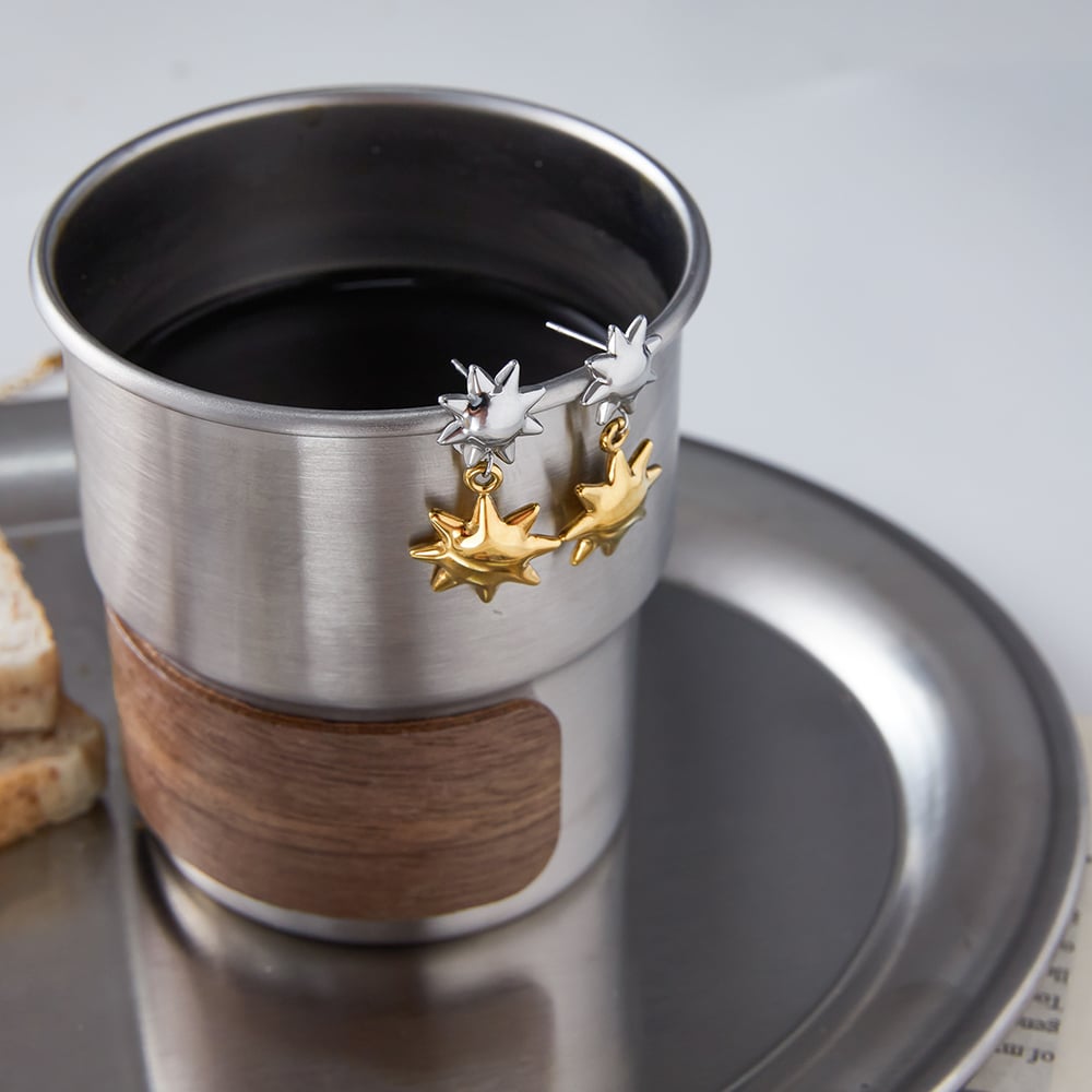 1 Pair Classic Sun Gold Color And Silver Colors Stainless Steel Women's Drop Earrings h5Picture5