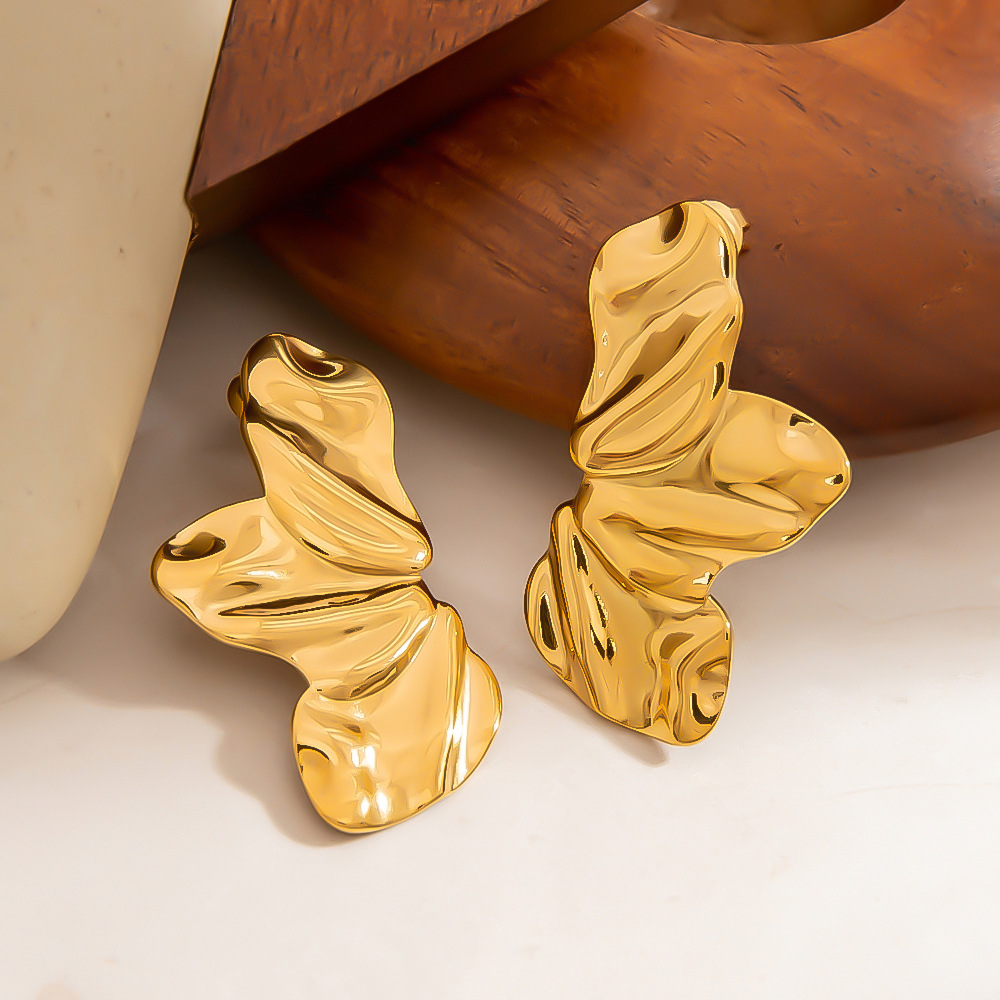 1 Pair Simple Flower Stainless Steel Gold Color Women's Stud Earrings h5Picture4