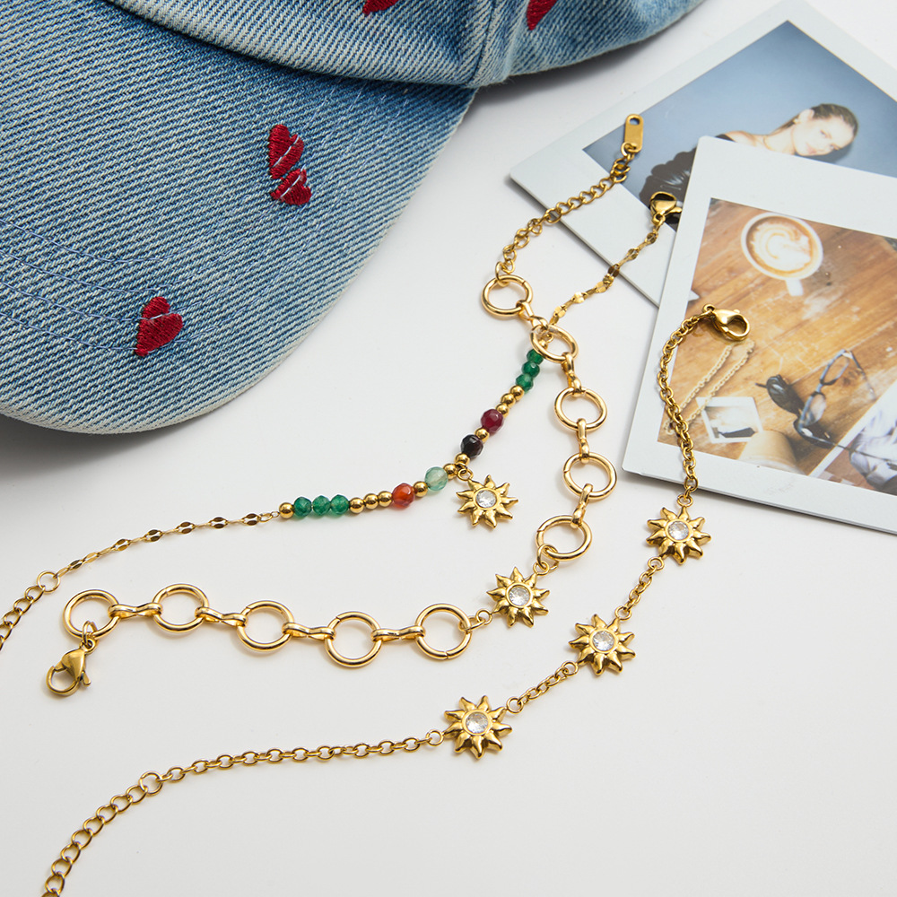Klassische Sonne Edelstahl Gold Farbe Damen Schmuck Sets h5Bild9
