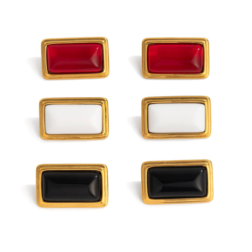 1 Pair Retro Rectangle Agate Stainless Steel Gold Color Women's Stud Earrings h5Picture7