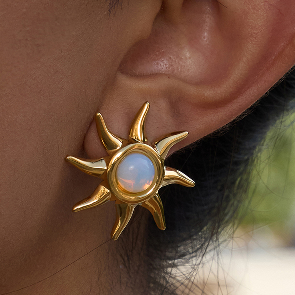 Klassische Sonne Edelstahl Gold Farbe Damen Schmuck Sets h5Bild5
