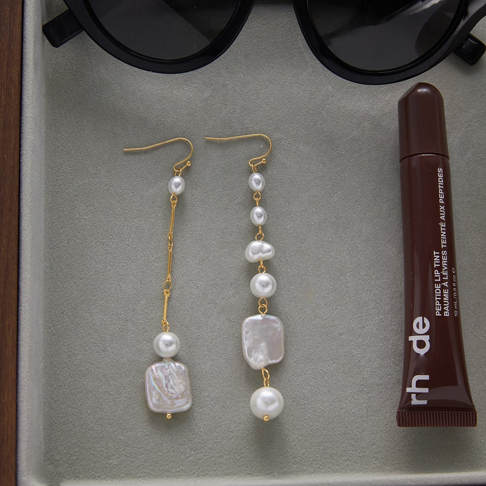 1 Pair Elegant Beads Stainless Steel Gold Color Women's Drop Earrings h5Picture5