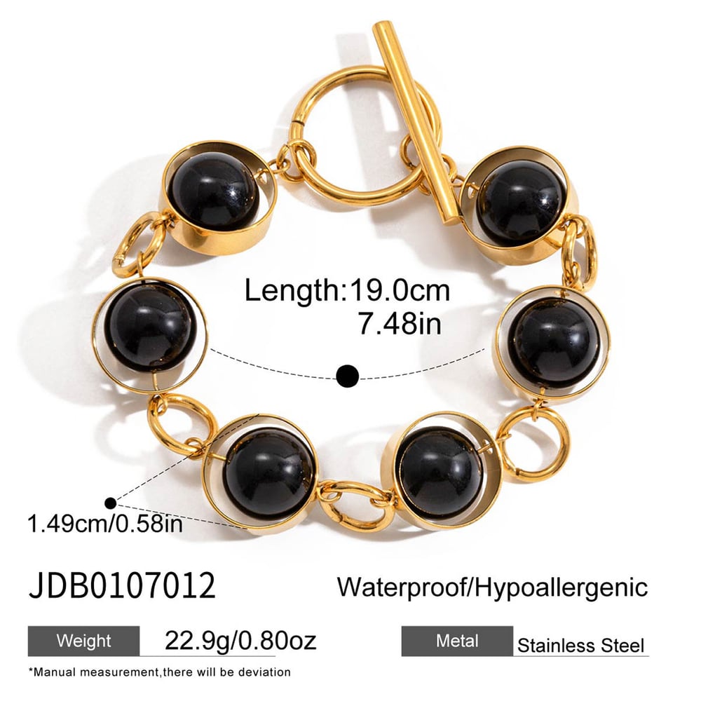 1 Piece Black Glass Beads Stainless Steel Gold Color Women's Beaded Bracelets Picture2
