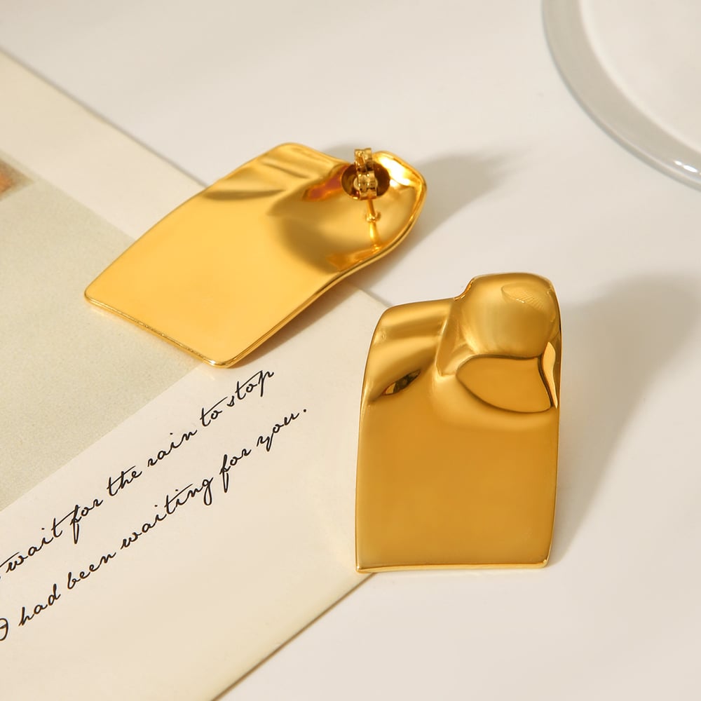 1 Paar tägliche rechteckige Ohrstecker aus Edelstahl in Goldfarbe für Damen h5Bild3