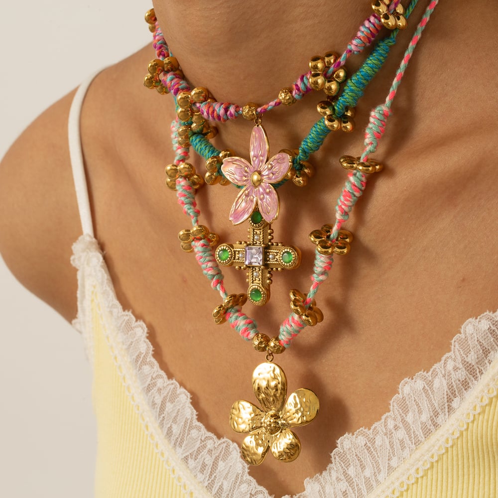 1 Piece Flower Hand-woven Rope Stainless Steel Gold Color Women's Pendant Necklaces Picture4