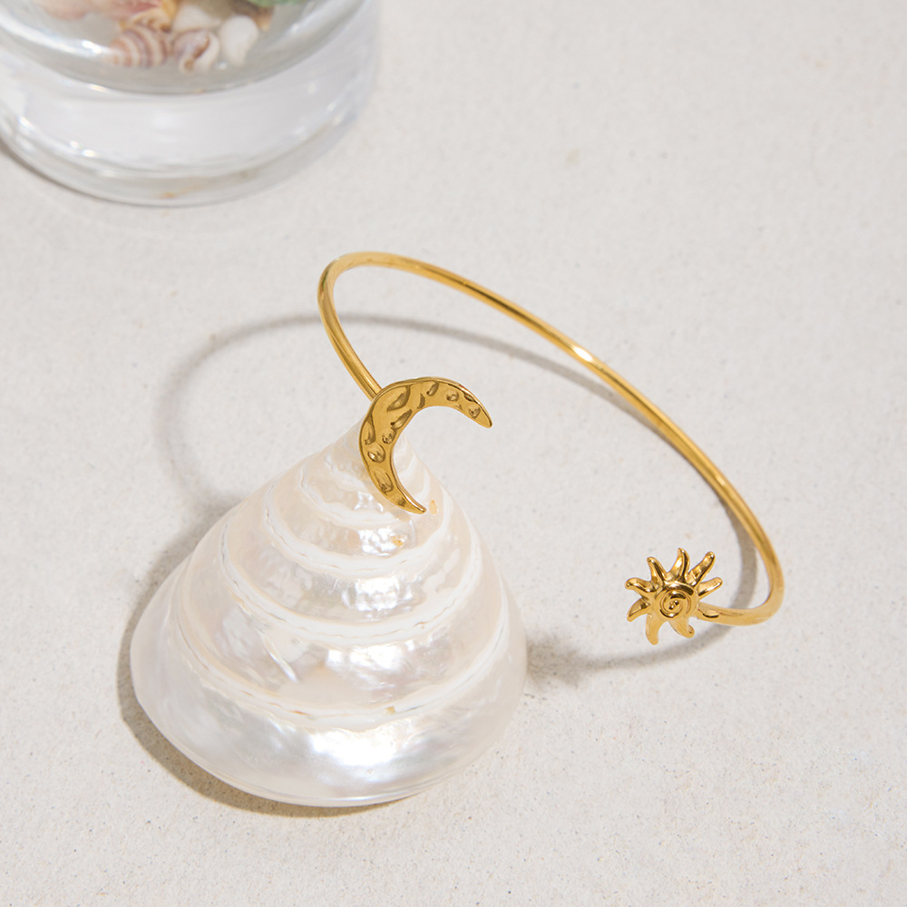 1 Piece Retro Sun&Moon Stainless Steel Gold Color Women's Cuff Bracelets h5Picture6