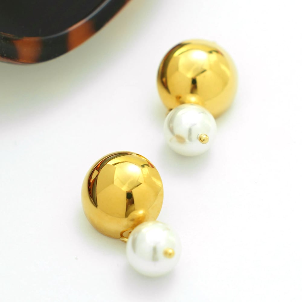1 Pair Retro Patchwork Stainless Steel  Gold Color Women's Stud Earrings Picture4
