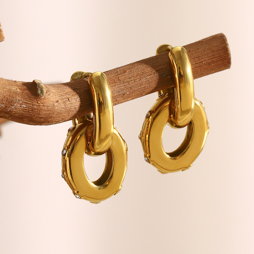 1 Pair Daily Circle Stainless Steel Gold Color Zircon Women's Drop Earrings Picture4