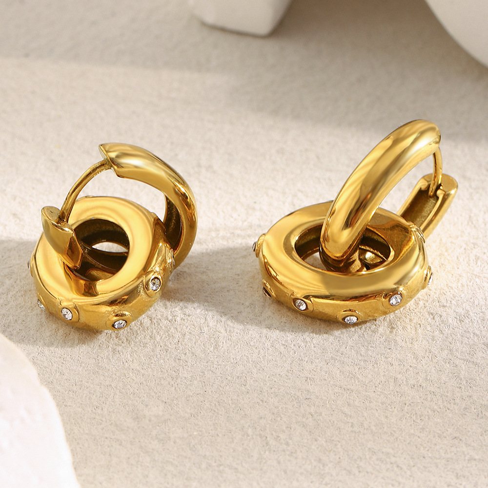 1 Pair Daily Circle Stainless Steel Gold Color Zircon Women's Drop Earrings Picture6