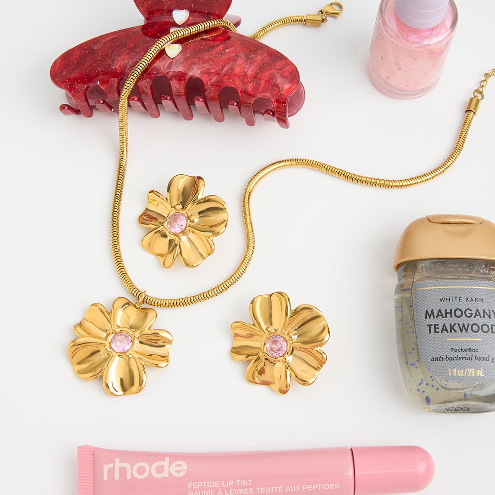 Süße Blume Edelstahl Gold Farbe frauen Schmuck Sets h5Bild4