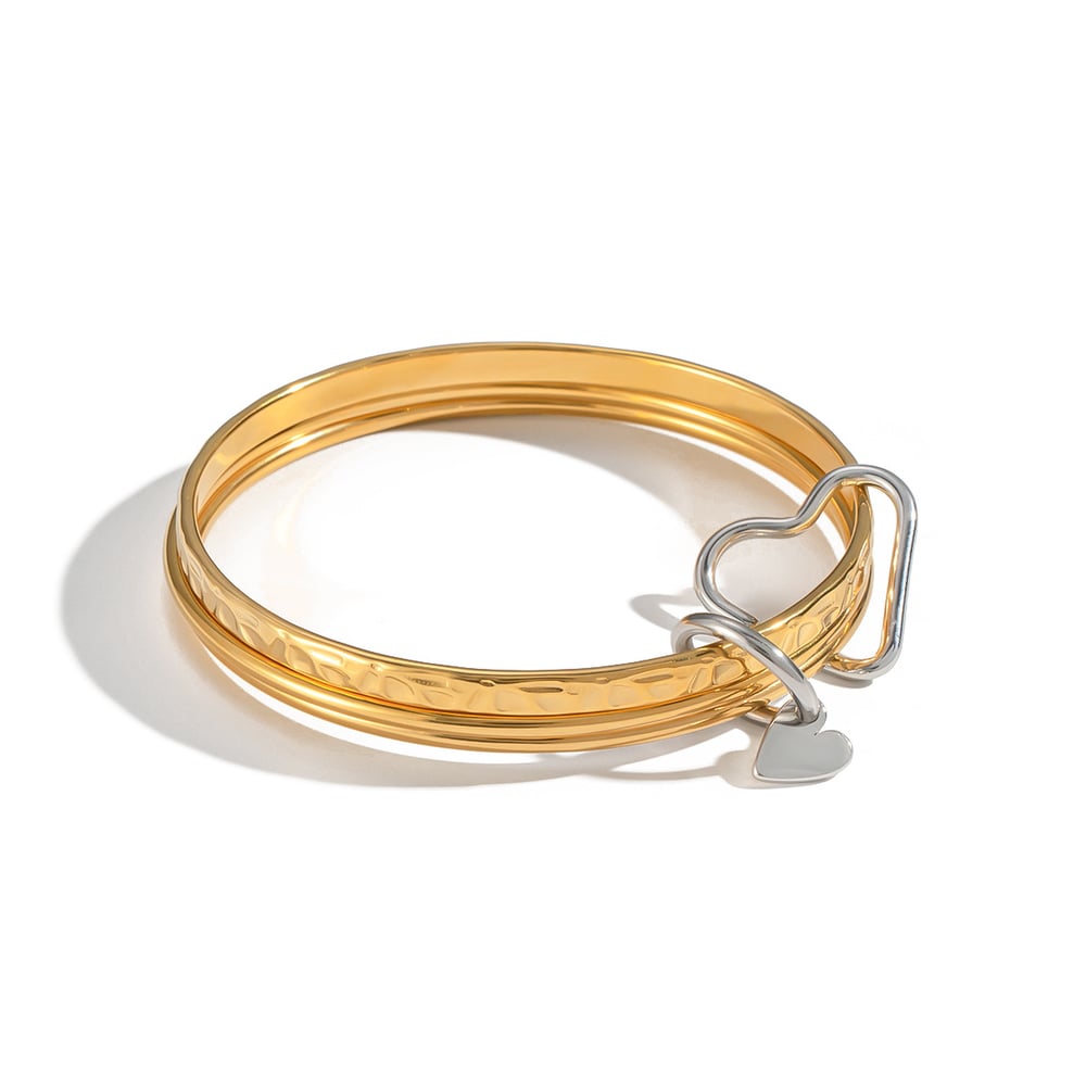 1 Piece Stainless Steel Mixed Color Heart Buckle Bangle Picture5