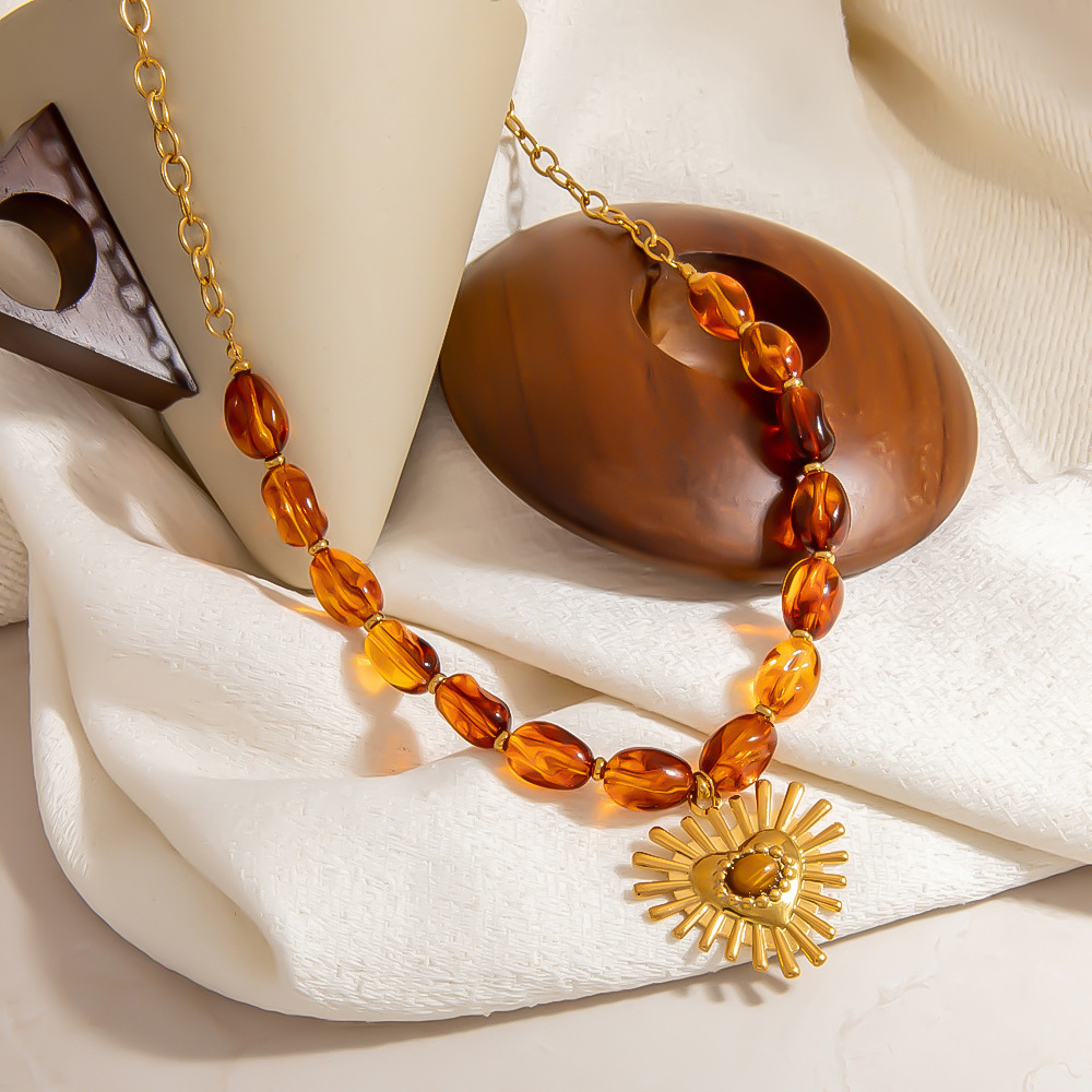 1 Stück Elegante Herz Edelstahl Naturstein Damen Perlen Halsketten Bild5