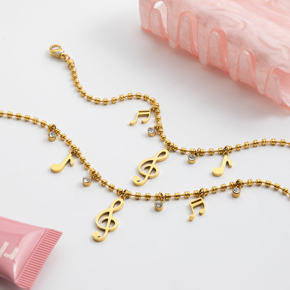 Designable Note Stainless Steel Gold Color Women's Jewelry Sets h5Picture8