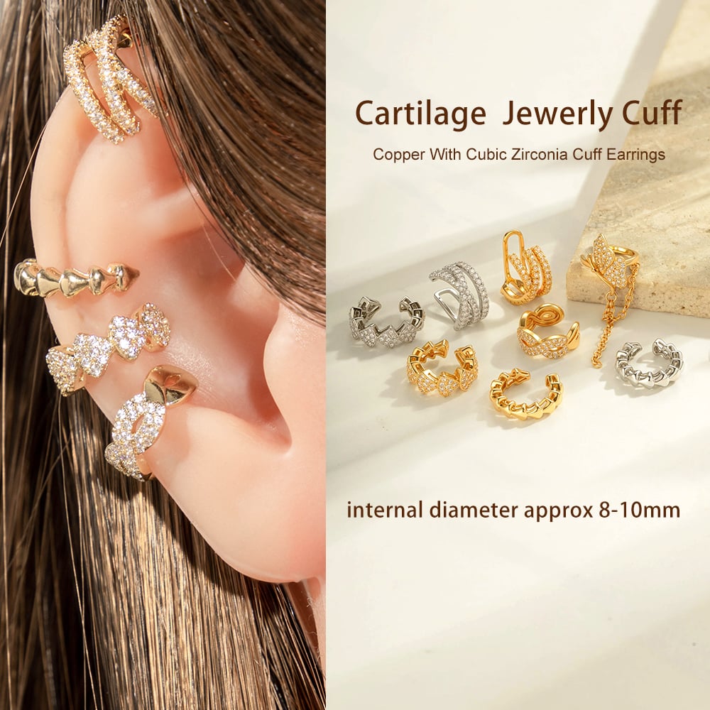 1 Stück Kupfergoldfarbene Zirkon-Ohrmanschetten Bild4