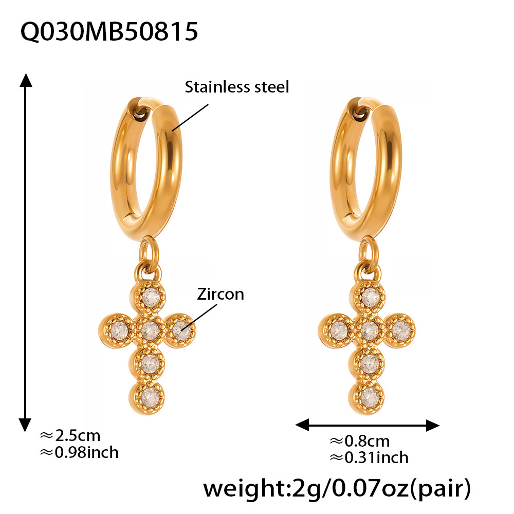 1 Pair Daily Cross Stainless Steel Gold Color Zircon Women's Drop Earrings