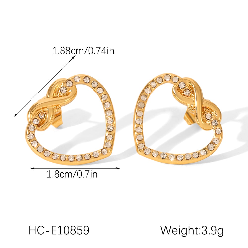 1 Pair Simple Daily Heart Stainless Steel  Gold Color  Zircon Women's Stud Earrings Picture2