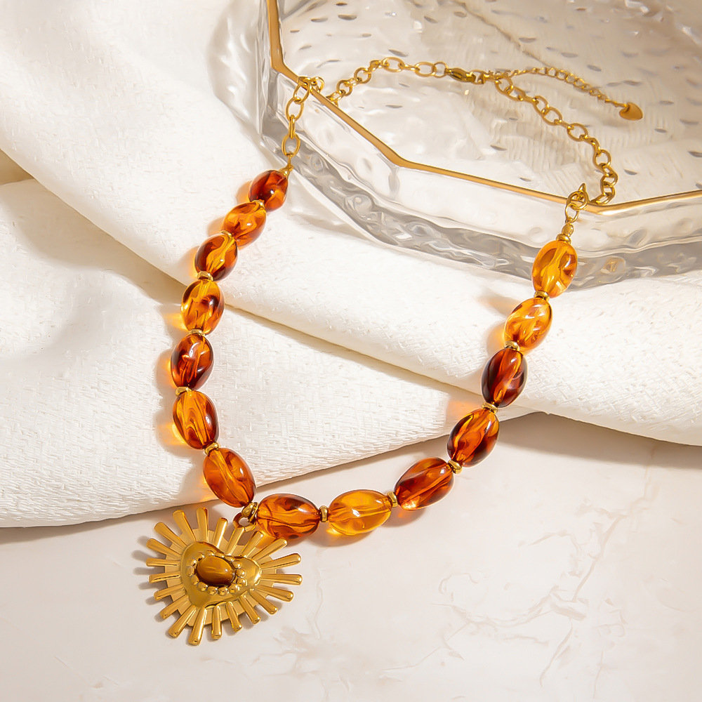 1 Stück Elegante Herz Edelstahl Naturstein Damen Perlen Halsketten Bild4