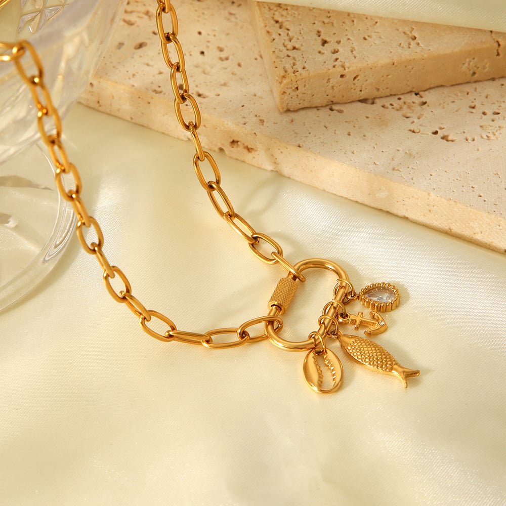 1 Stück einfache Fischtropfen-Anhänger-Halsketten aus Edelstahl in Goldfarbe für Damen h5Bild5