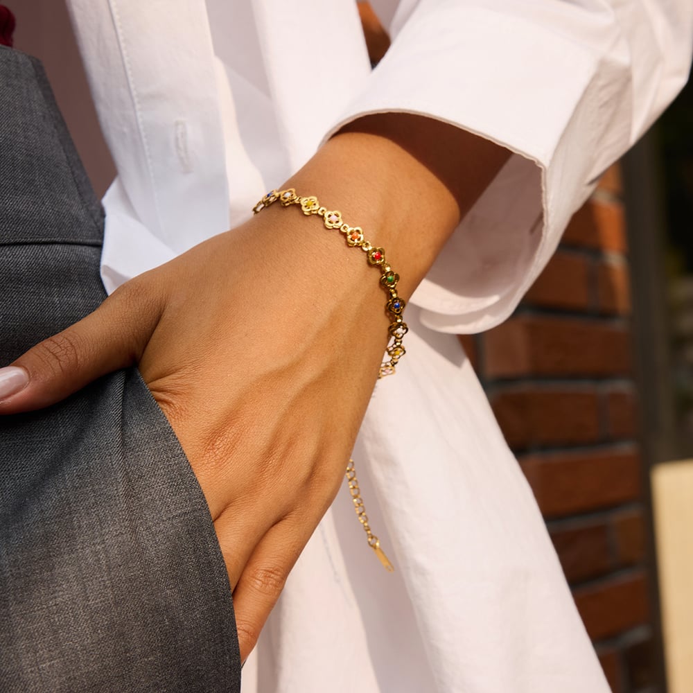 Colorful Flower Stainless Steel Gold Color Women's Jewelry Sets h5Picture5